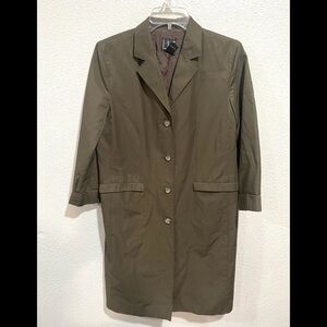 INC woman’s olive green long button up trench coat size 6
